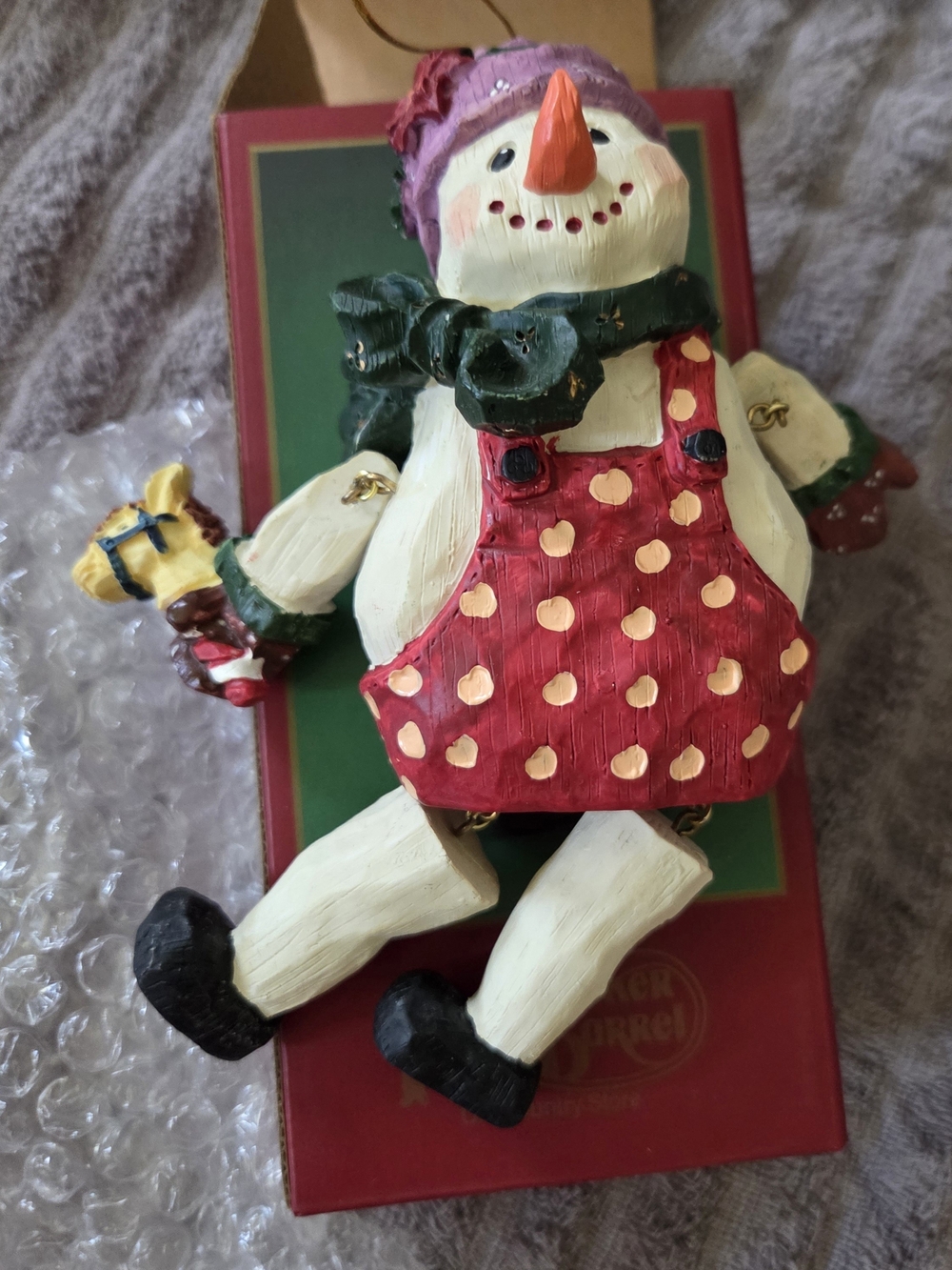vintage Cracker Barrel exclusive jointed snowman shelf sitter ornament.